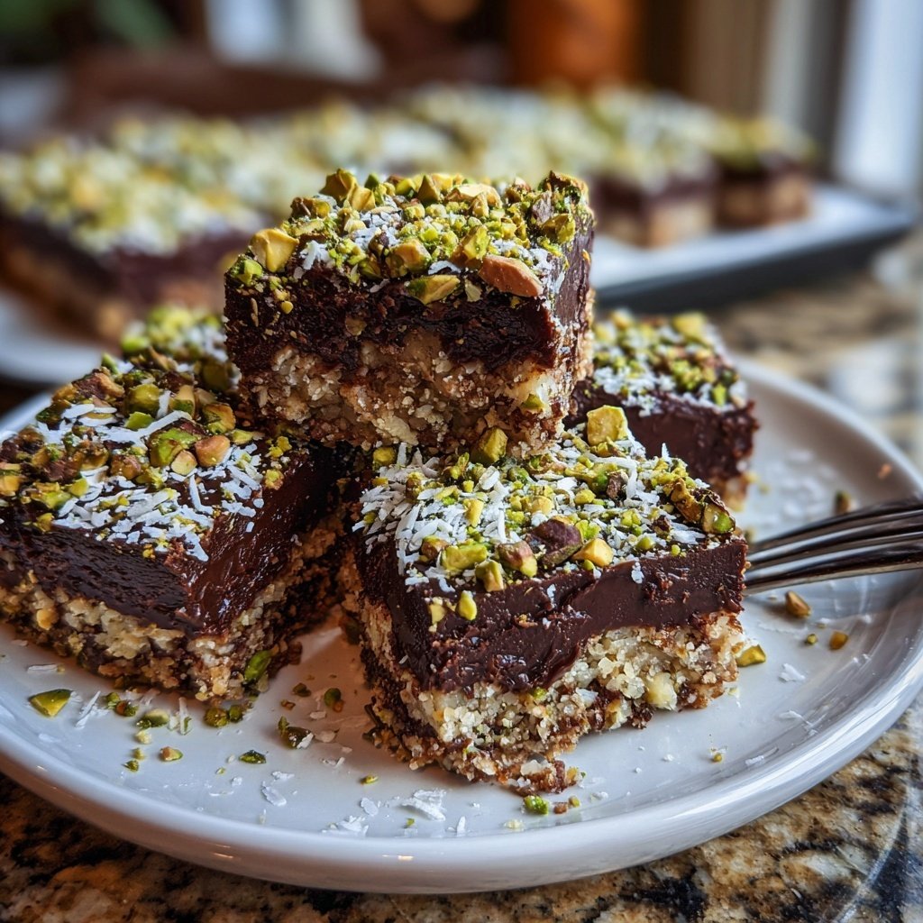 Chocolate Pistachio Coconut Squares