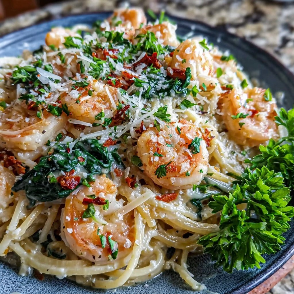 Shrimp Pasta With Spinach And Parmesan