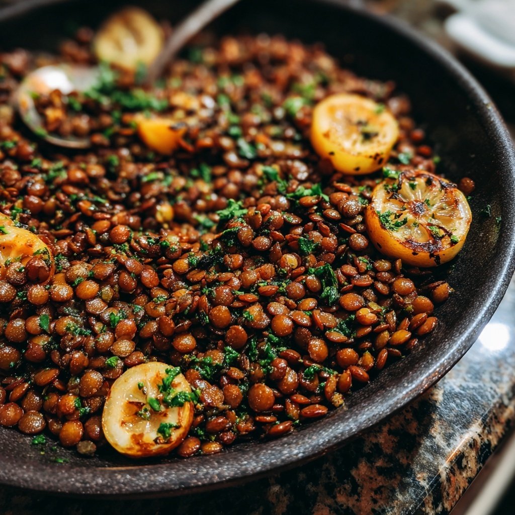 Roasted Lemon Garlic Lentil Skillet