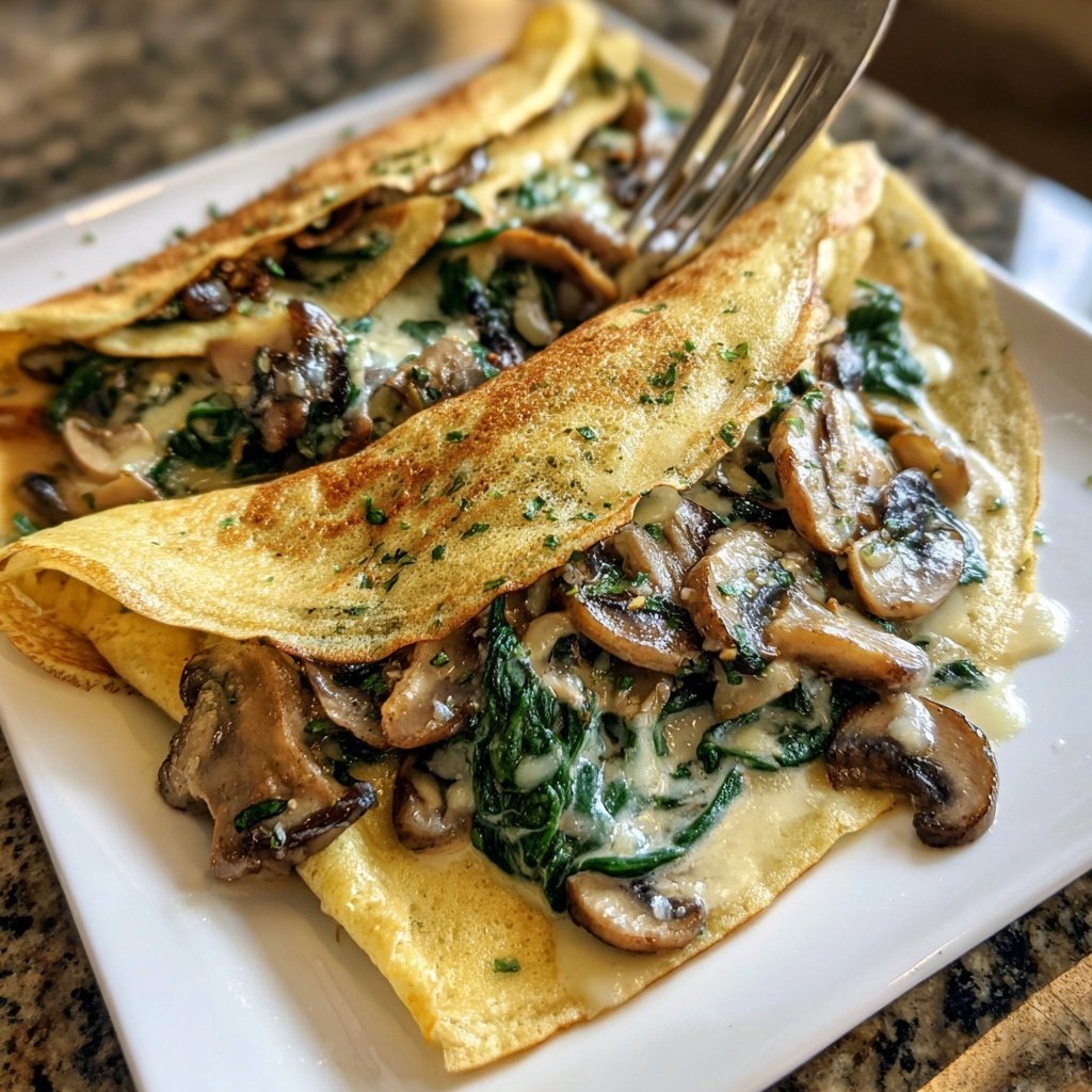 Valentine Dinner Spinach Mushroom Crepes