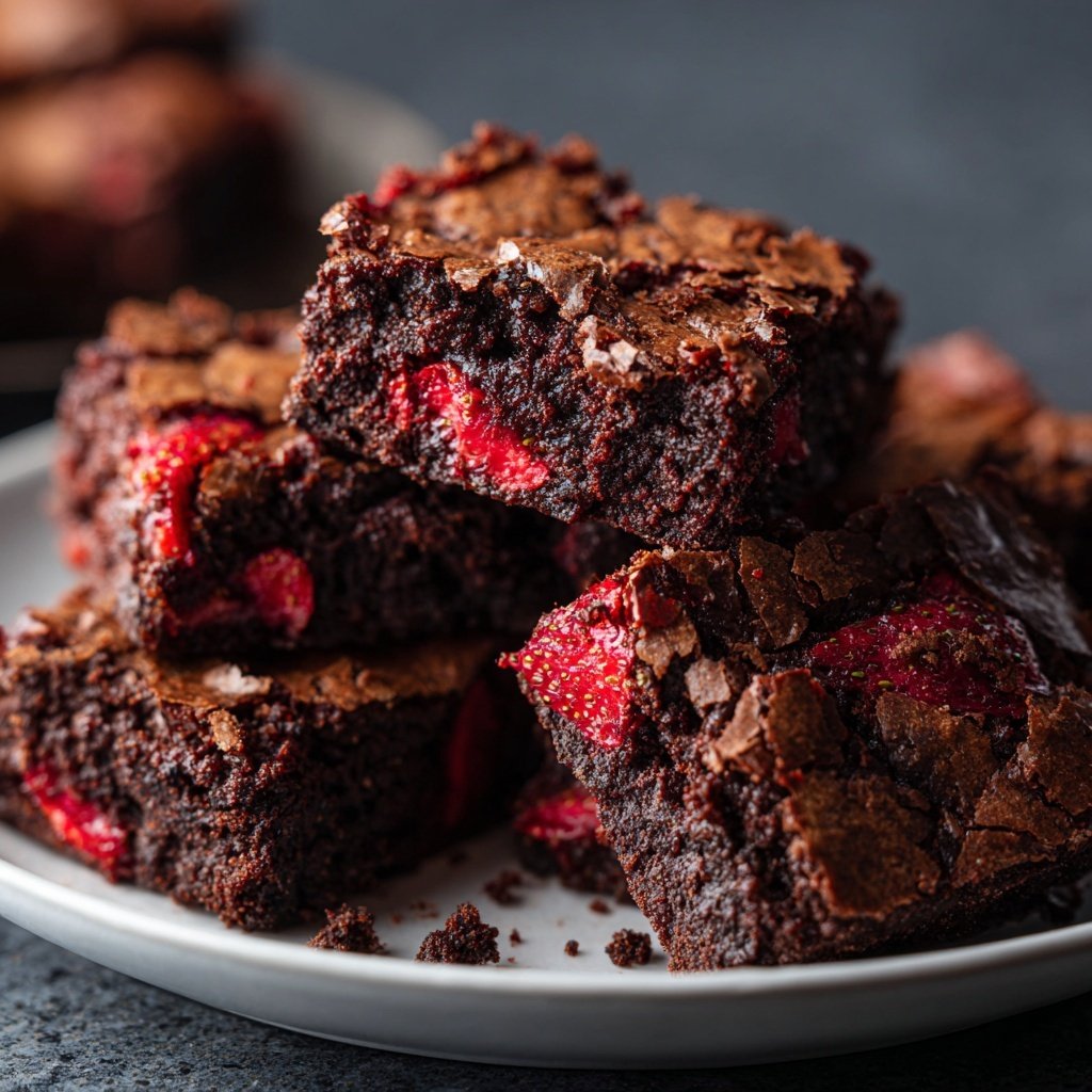 Cottage Cheese Brownies with Strawberry Pieces